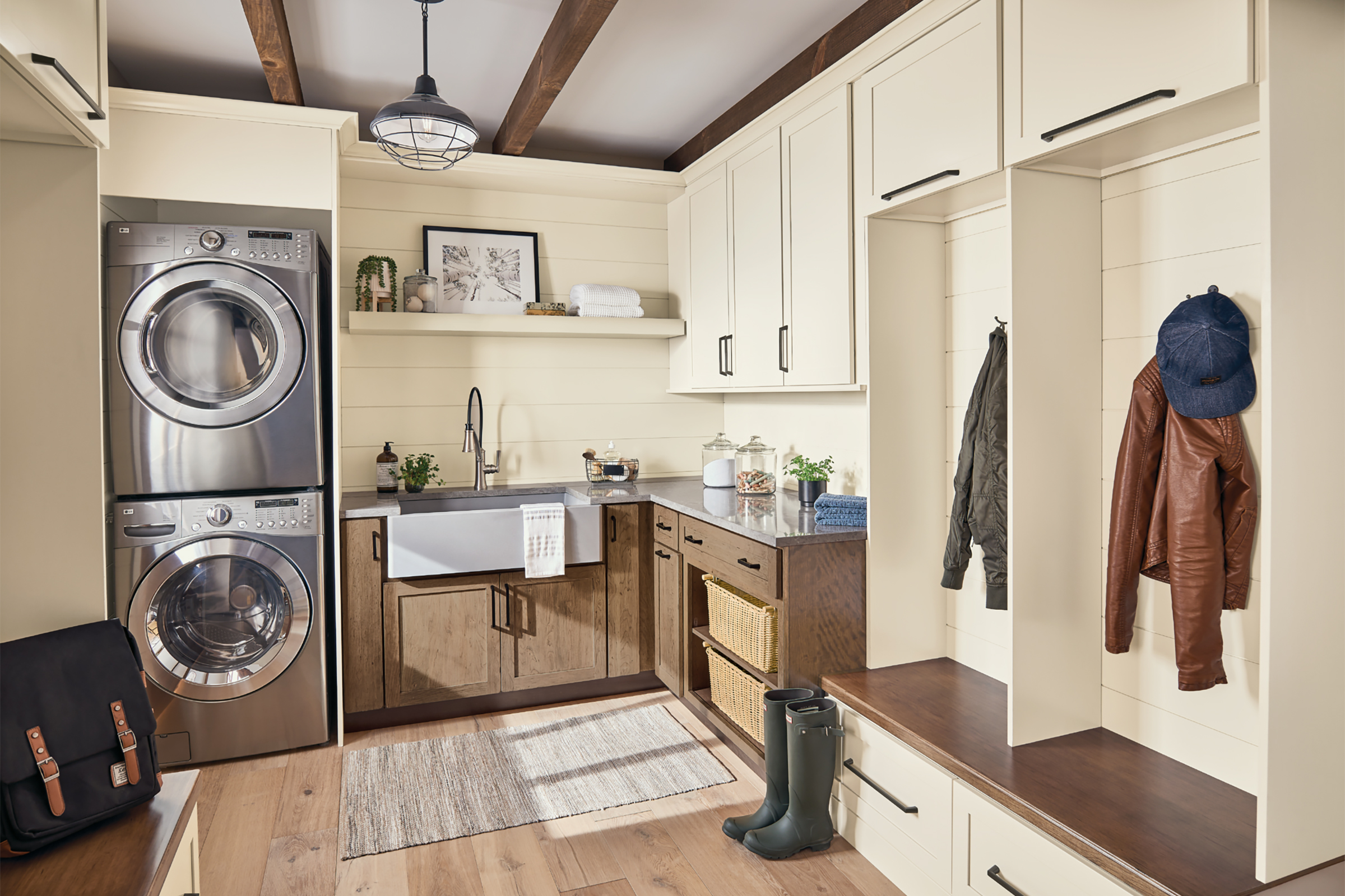 KraftMaid mudroom lockers with integrated utility sink for your laundry room cabinets